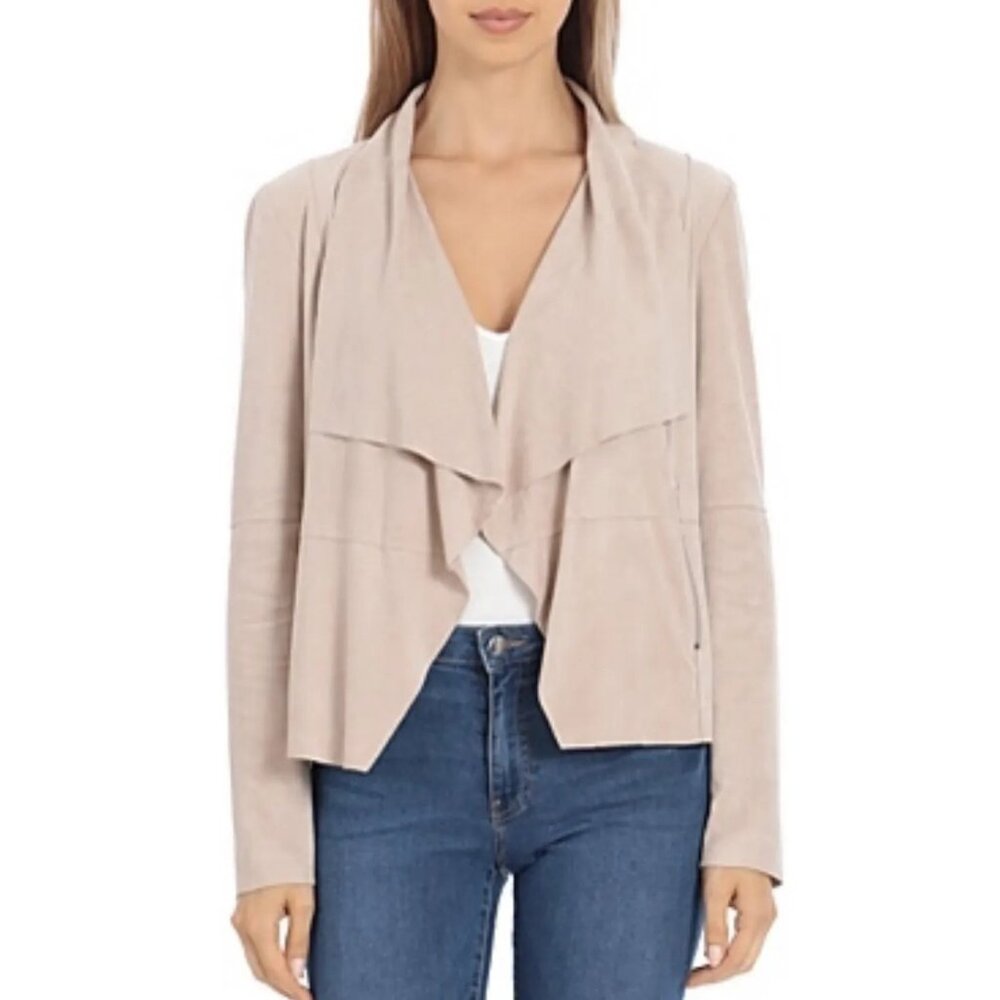 NWT Womens Size Large Bagatelle Faux Suede Zip Pocket Open Front Drape Jacket